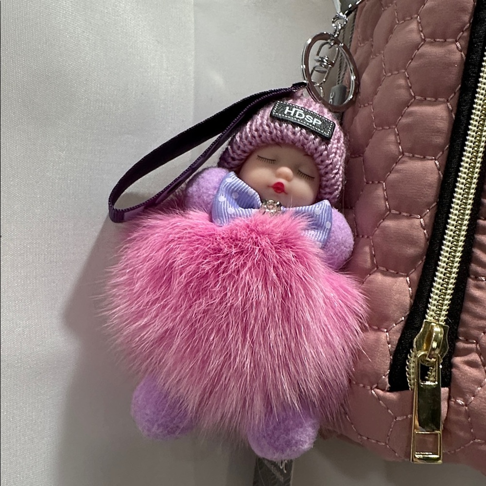 Sleeping baby  Pink and Purple Fur Keychain by HDSF